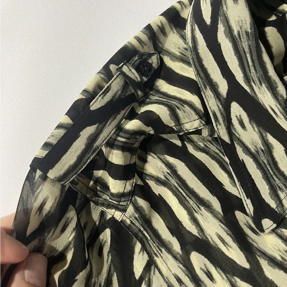 Guess London Sleeve Sheer Button Up Blouse with Roll Tab Sleeves, Large - Picture 5 of 13